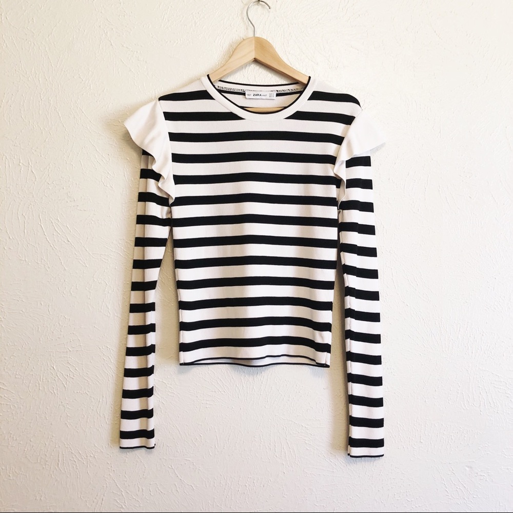 Zara Knit Striped Ruffle Top